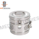 DRESSING DRUM: SIZE, 12 INCH X 10 INCH, STAINLESS STEEL: DOMED TOP AND BOTTOM WITH SIDE SLIDING REMOVABLE BAND AND DROP DOWN-HASPS (STAINLESS STEEL). MADE OF STAINLESS STEEL 202 LIGHT (MFTI-1)